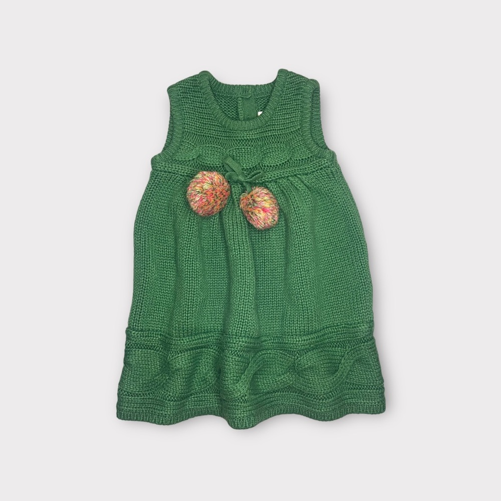 Gymboree 2011 Green Cable Knit Pom Pom Dress